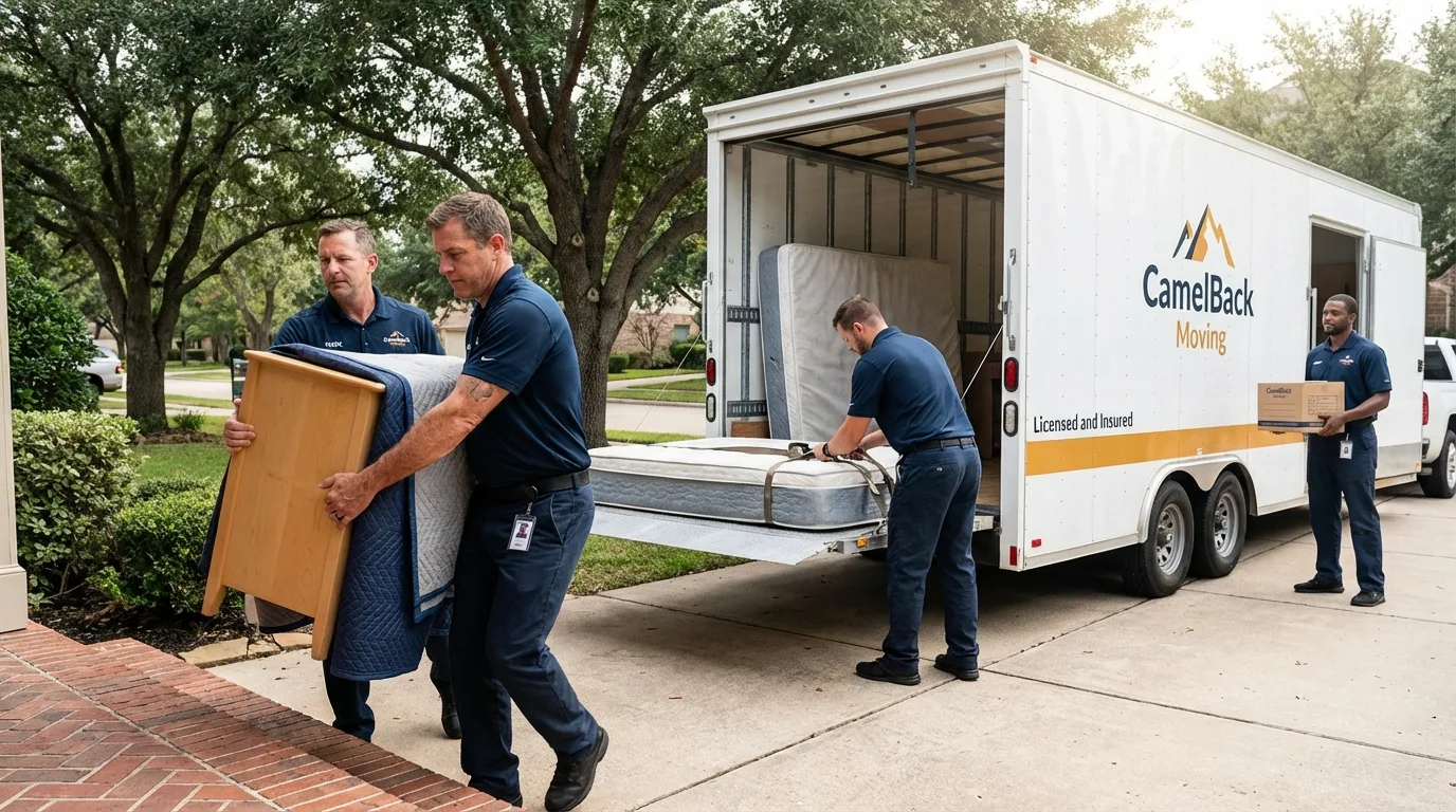 Crew loading residential truck for cross-state move from Black Earth, WI