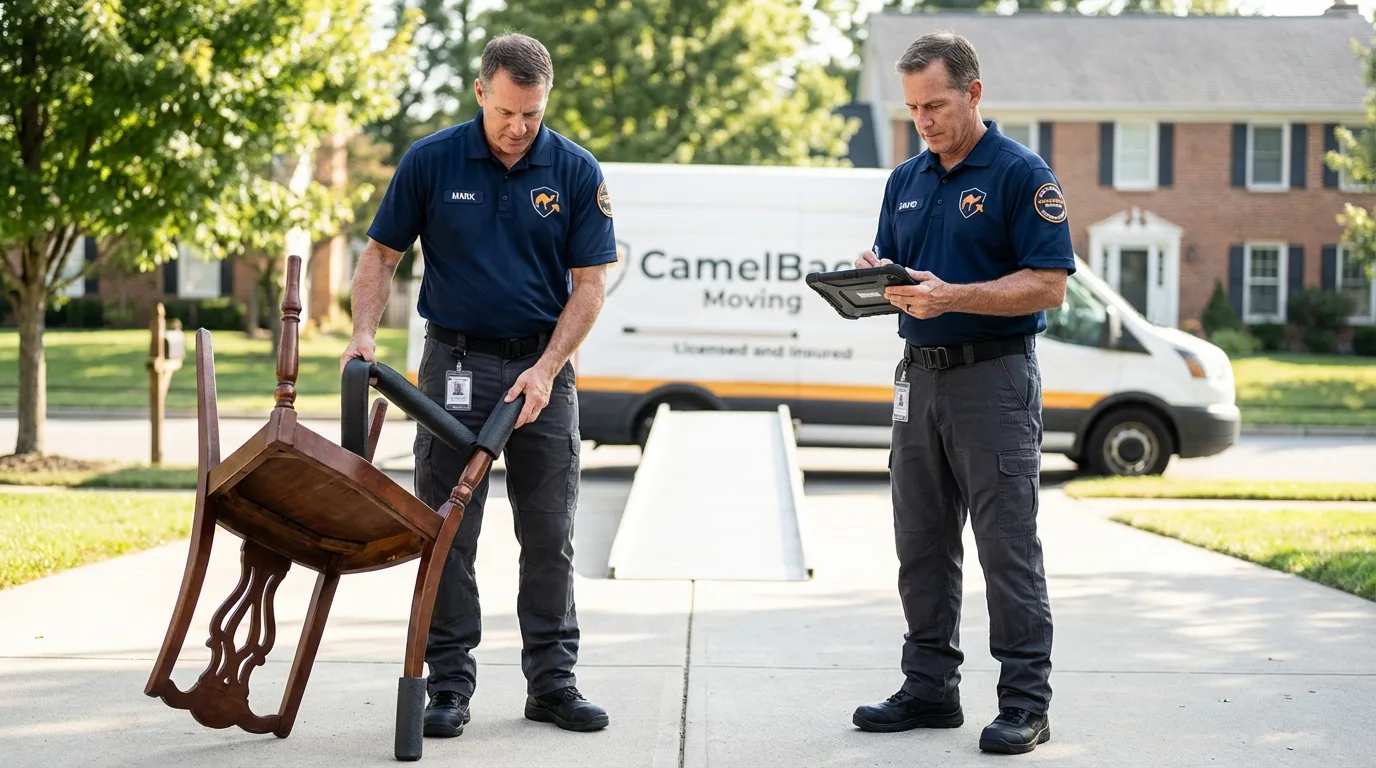 Movers inspecting furniture for damage prevention before loading in Black Earth, WI