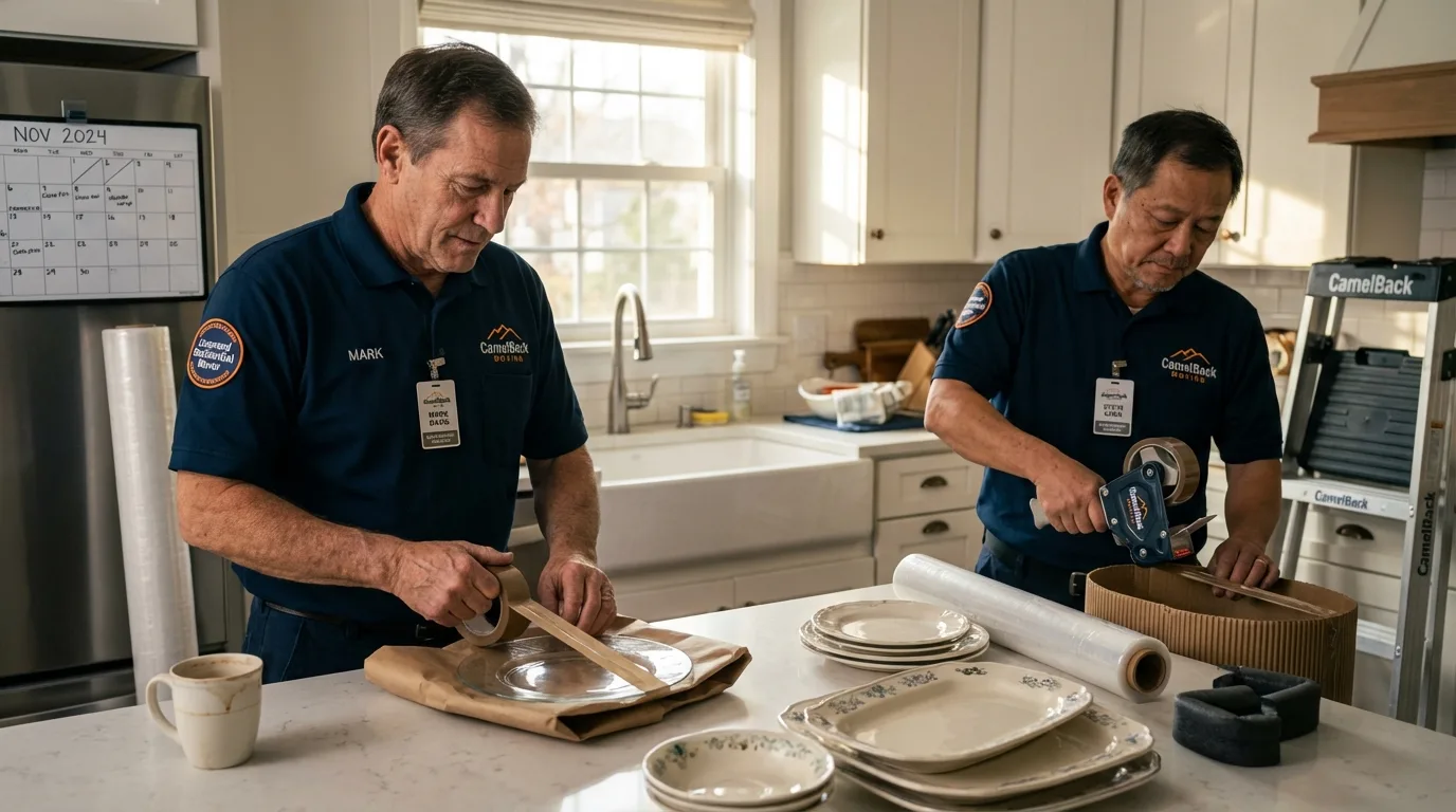 Professional crew packing kitchen dishware in Black Earth, WI